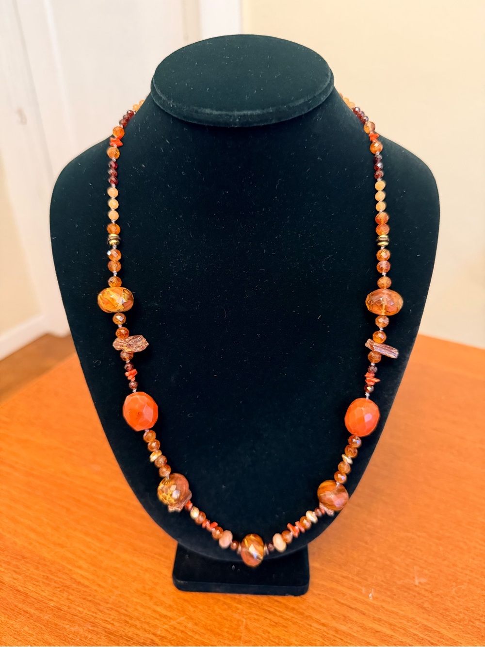 Handmade Artisan Carnelian Agate Mixed Gemstone Long Beaded Necklace